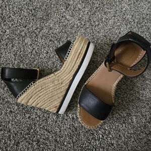 See By Chloe Black Espadrille Wedge Sandals